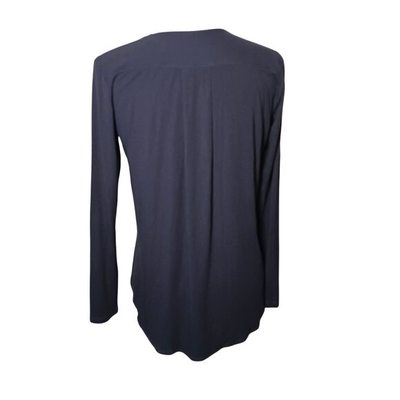 Theory Long Sleeve Curved Hem Top Navy Blue Crew Neck High Low T-Shirt Size S - Picture 4 of 12